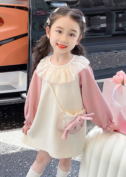 Cute Pink Kids Long Dress Lantern Sleeve TG006