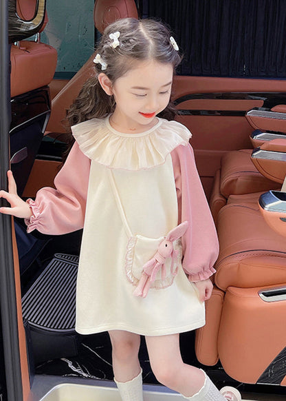 Cute Pink Kids Long Dress Lantern Sleeve TG006