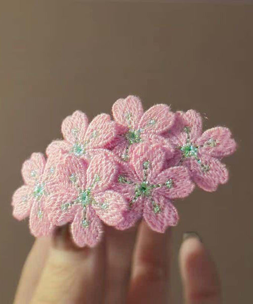 Cute Hairpin Pink Embroidery Knit Floral FashionChic