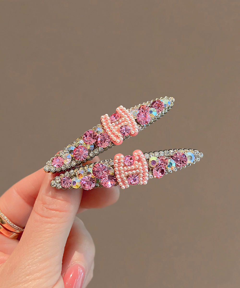Metal Pearl Hairpin Zircon Pink Graphic Cute FashionChic
