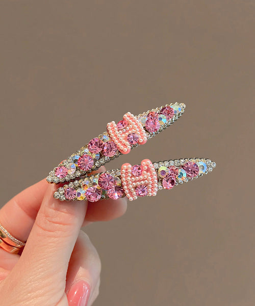 Metal Pearl Hairpin Zircon Pink Graphic Cute FashionChic