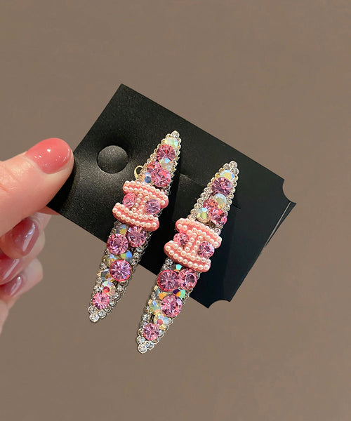 Metal Pearl Hairpin Zircon Pink Graphic Cute FashionChic