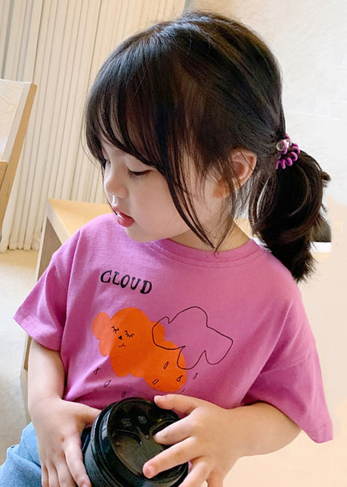 Cute Pink O Neck Print Cotton Girls T Shirt Summer YU1030 WS-RCTZ-STP240529