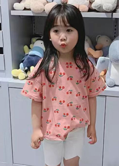 Cute Pink O Neck Print Cotton Girls T Shirt Summer YU1030 WS-RCTZ-STP240529