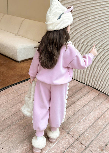 Cute Pink Patchwork Girls Warm Fleece Top And Lantern Pants Two Piece Set Winter TR038 ABC