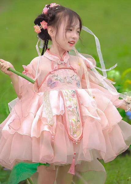 Kids Summer Long Dresses Maxi Patchwork Tulle Pink Cute Tassel FashionChic