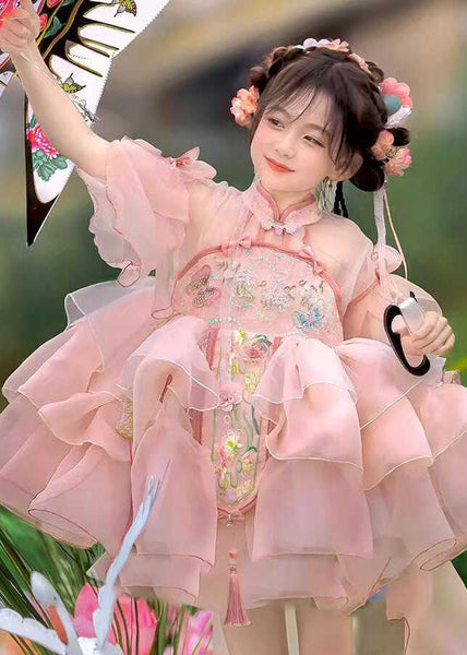 Kids Summer Long Dresses Maxi Patchwork Tulle Pink Cute Tassel FashionChic