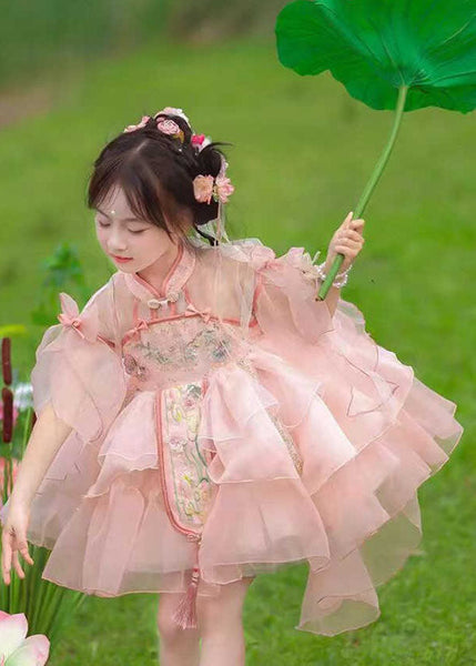 Kids Summer Long Dresses Maxi Patchwork Tulle Pink Cute Tassel FashionChic