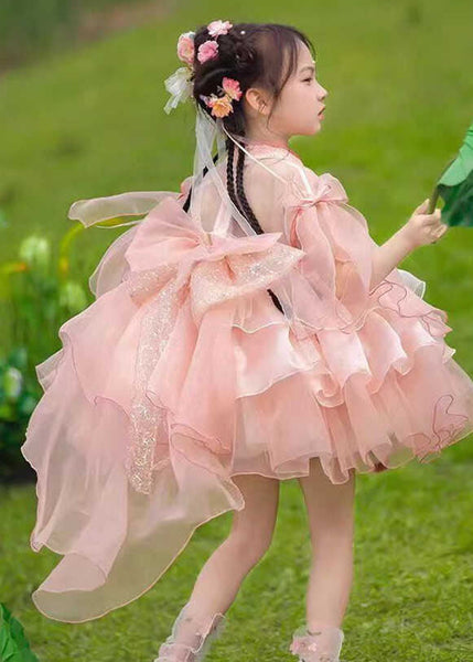 Kids Summer Long Dresses Maxi Patchwork Tulle Pink Cute Tassel FashionChic