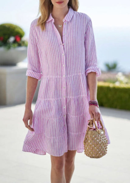 Collar Mid Sleeve Pan Dress Half Cute Peter Pink Button FashionChic