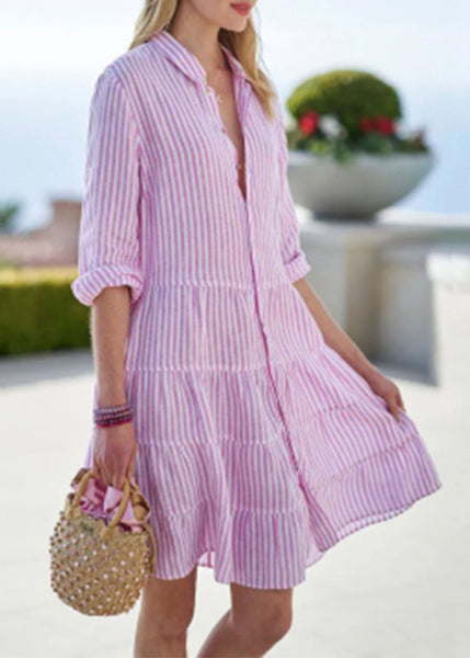 Collar Mid Sleeve Pan Dress Half Cute Peter Pink Button FashionChic