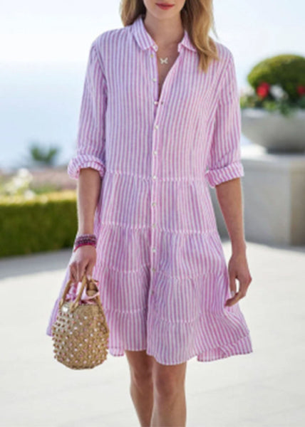 Collar Mid Sleeve Pan Dress Half Cute Peter Pink Button FashionChic