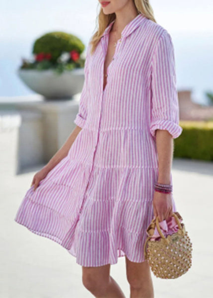 Collar Mid Sleeve Pan Dress Half Cute Peter Pink Button FashionChic