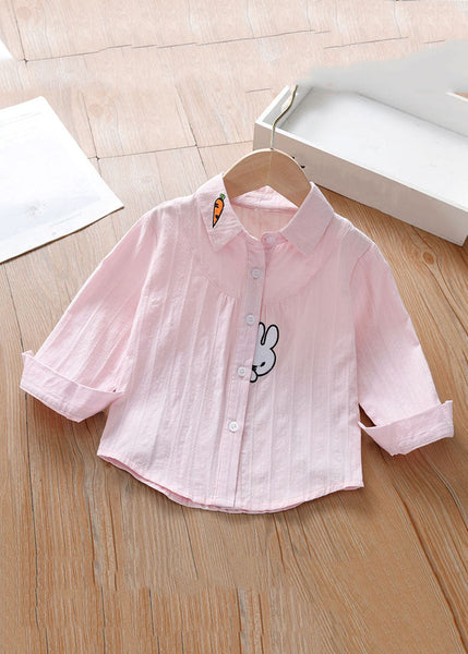 Cute Pink Peter Pan Collar Patchwork Button Kids Shirt Long Sleeve SS1006 MM-RCTZ-LTP240601