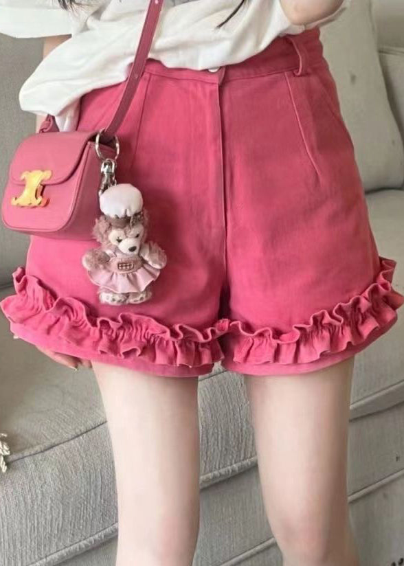 Cute Pink Ruffled Print Patchwork Top And Shorts Two Pieces Set Summer UU1006 SH-LF-TPIEC240526