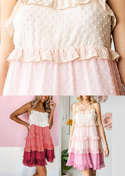 Chiffon Cute Dresses Pink Strap Spaghetti Neck Mid Slash FashionChic