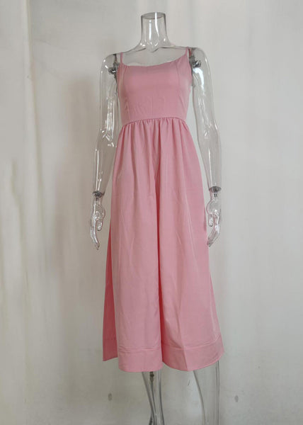 Cute Pink Slash Neck Patchwork Maxi Spaghetti Strap Dress Sleeveless ZL038 SH-LF-SDL240621