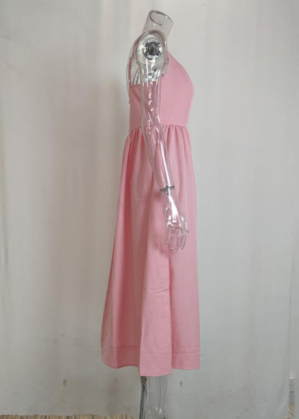 Cute Pink Slash Neck Patchwork Maxi Spaghetti Strap Dress Sleeveless ZL038 SH-LF-SDL240621