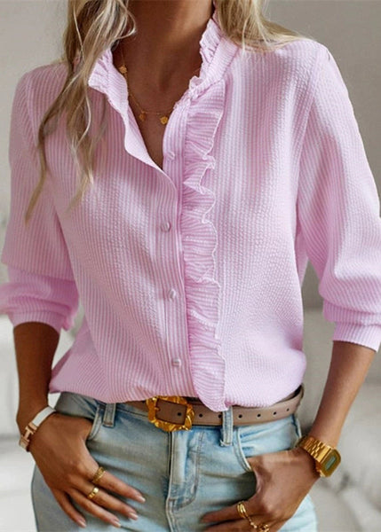 Button Stand Fall Collar Shirt Cute Pink FashionChic