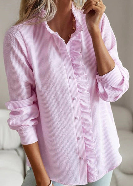 Button Stand Fall Collar Shirt Cute Pink FashionChic