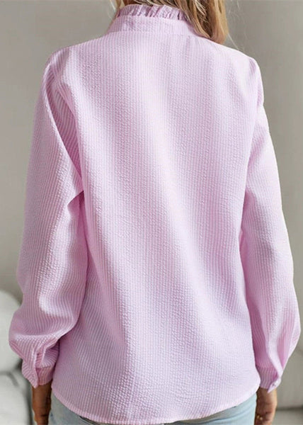 Button Stand Fall Collar Shirt Cute Pink FashionChic