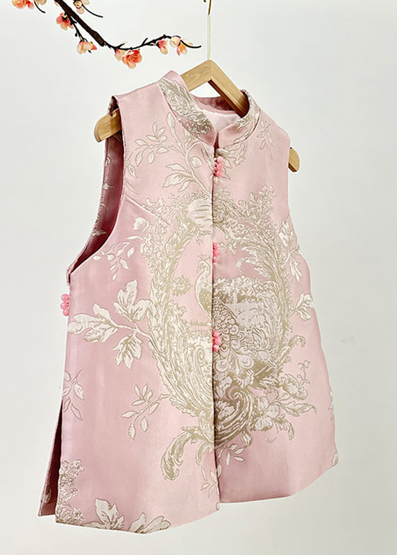 Cute Pink Stand Collar Embroidered Nail Bead Side Open Waistcoat Fall AG1037 OM-ZS240913