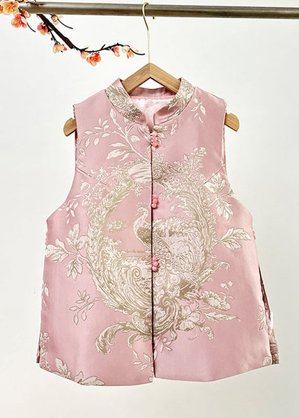 Cute Pink Stand Collar Embroidered Nail Bead Side Open Waistcoat Fall AG1037 OM-ZS240913
