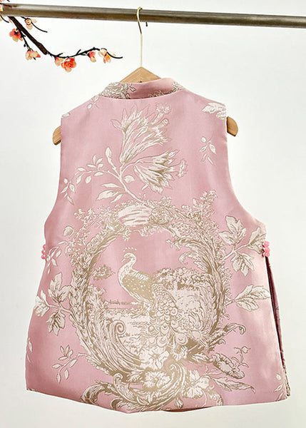 Cute Pink Stand Collar Embroidered Nail Bead Side Open Waistcoat Fall AG1037 OM-ZS240913