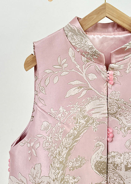 Cute Pink Stand Collar Embroidered Nail Bead Side Open Waistcoat Fall AG1037 OM-ZS240913