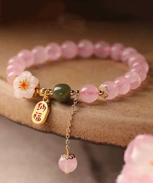 Crystal Charm Alloy Silver Pink Peach Sterling Blossom Cute FashionChic