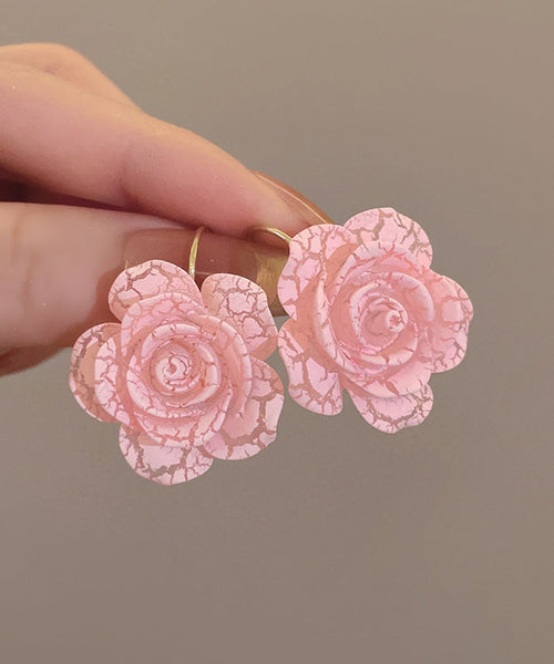 Cute Pink Sterling Silver Alloy Rose Resin Hoop Earrings YX012 ABC