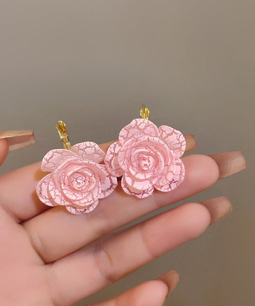 Cute Pink Sterling Silver Alloy Rose Resin Hoop Earrings YX012 ABC