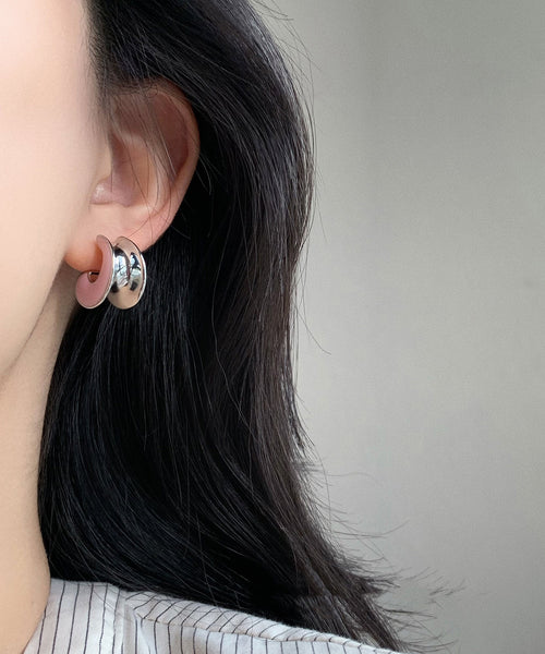 Cute Drip Sterling C-Shaped Glaze Pink Silver Earrings Hoop FashionChic