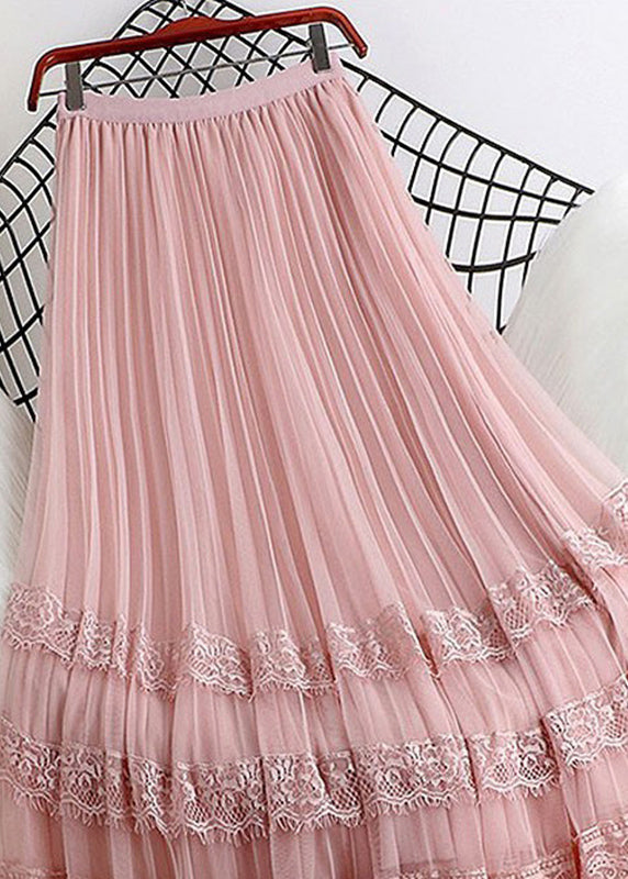 Skirt Patchwork Cute Summer A Lace Pink Line Tulle FashionChic