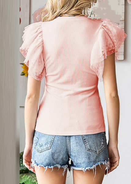 Tulle Knit Shirts T Pink Patchwork Cute Summer FashionChic