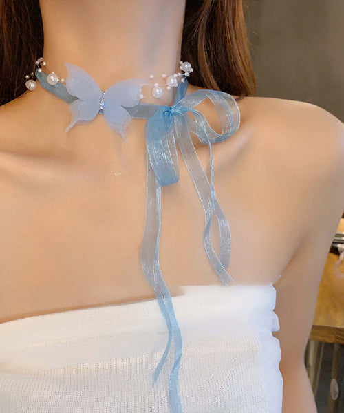 Zircon Pearl Cute Necklace Butterfly Tulle Pink Princess FashionChic