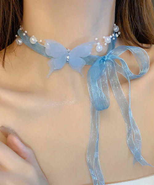 Zircon Pearl Cute Necklace Butterfly Tulle Pink Princess FashionChic