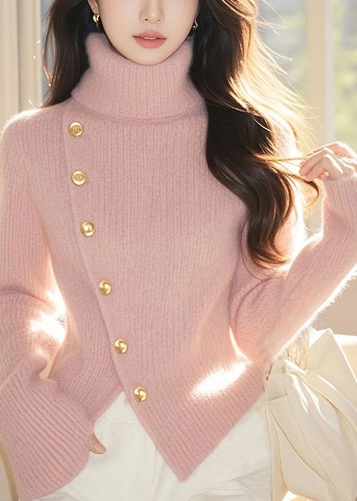 Cute Pink Turtleneck Cotton Knit Sweater Tops Spring TO026