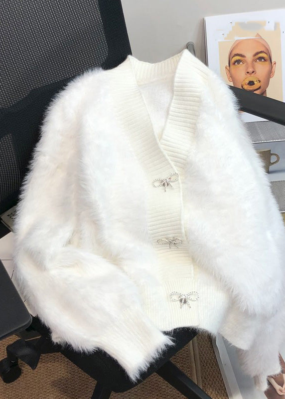 Cute Pink V Neck Button Mink Hair Knitted Cardigan Winter RP005 ABC