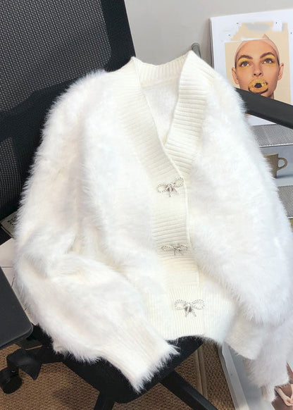 Cute Pink V Neck Button Mink Hair Knitted Cardigan Winter RP005 ABC