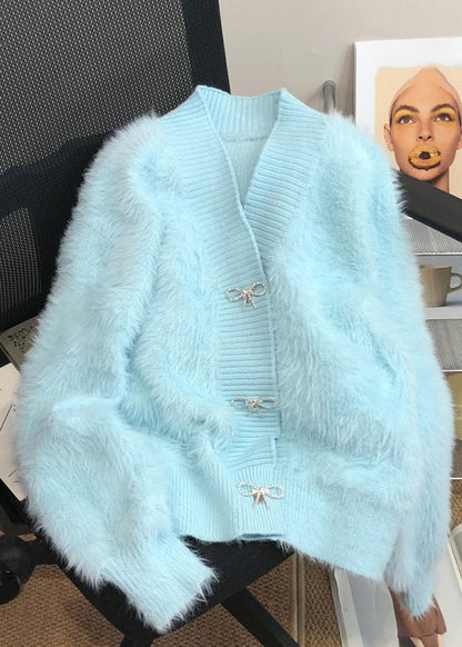 Cute Pink V Neck Button Mink Hair Knitted Cardigan Winter RP005 ABC