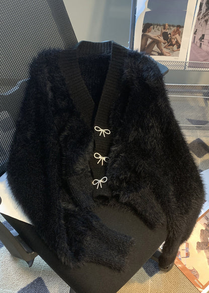 Cute Pink V Neck Button Mink Hair Knitted Cardigan Winter RP005 ABC