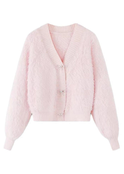 Cute Pink V Neck Button Mink Hair Knitted Cardigan Winter RP005 ABC