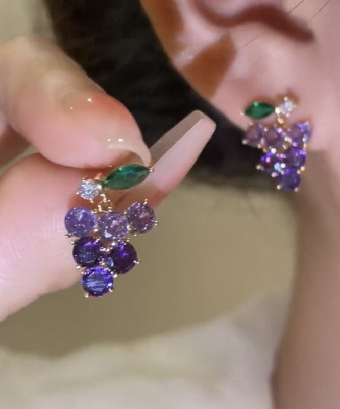 Purple Grapes Alloy Zircon Earrings Stud Cute FashionChic