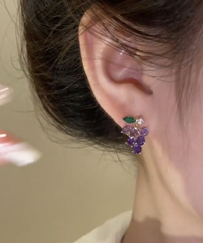 Purple Grapes Alloy Zircon Earrings Stud Cute FashionChic