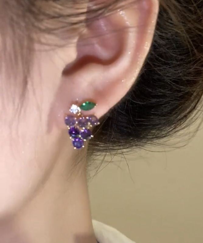 Purple Grapes Alloy Zircon Earrings Stud Cute FashionChic