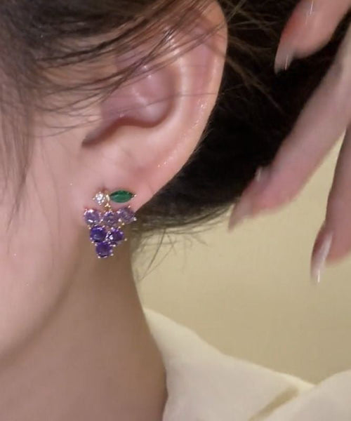 Purple Grapes Alloy Zircon Earrings Stud Cute FashionChic