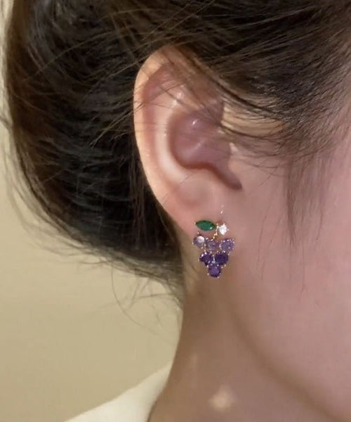 Purple Grapes Alloy Zircon Earrings Stud Cute FashionChic