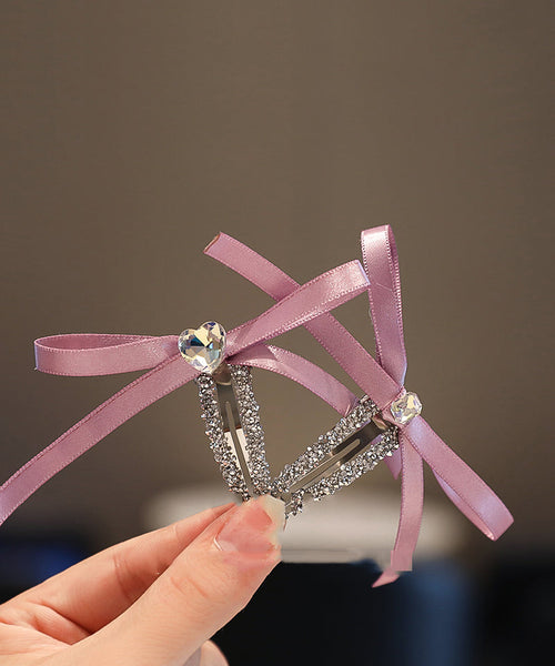 Art Cute Bow Zircon Fabric Purple Hairpin FashionChic