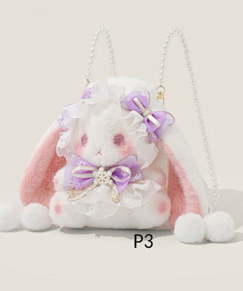 Decorated Faux Bag Rabbit Cute Bow Doll Fur Backpack FashionChic